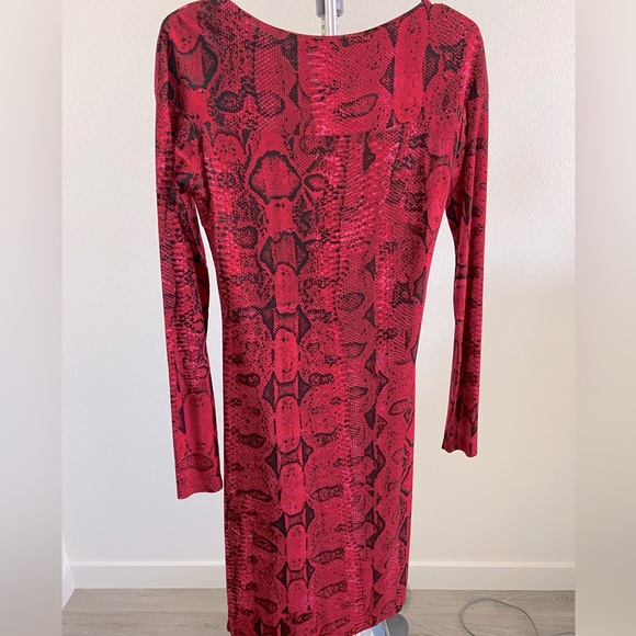 ROBERTO CAVALLI Long Sleeve Black and Red Snake Print Dress Size 6 - Picture 4 of 5